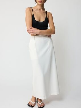 Almina Concept Back Slit Minimalist Midi Skirt In White Size XS